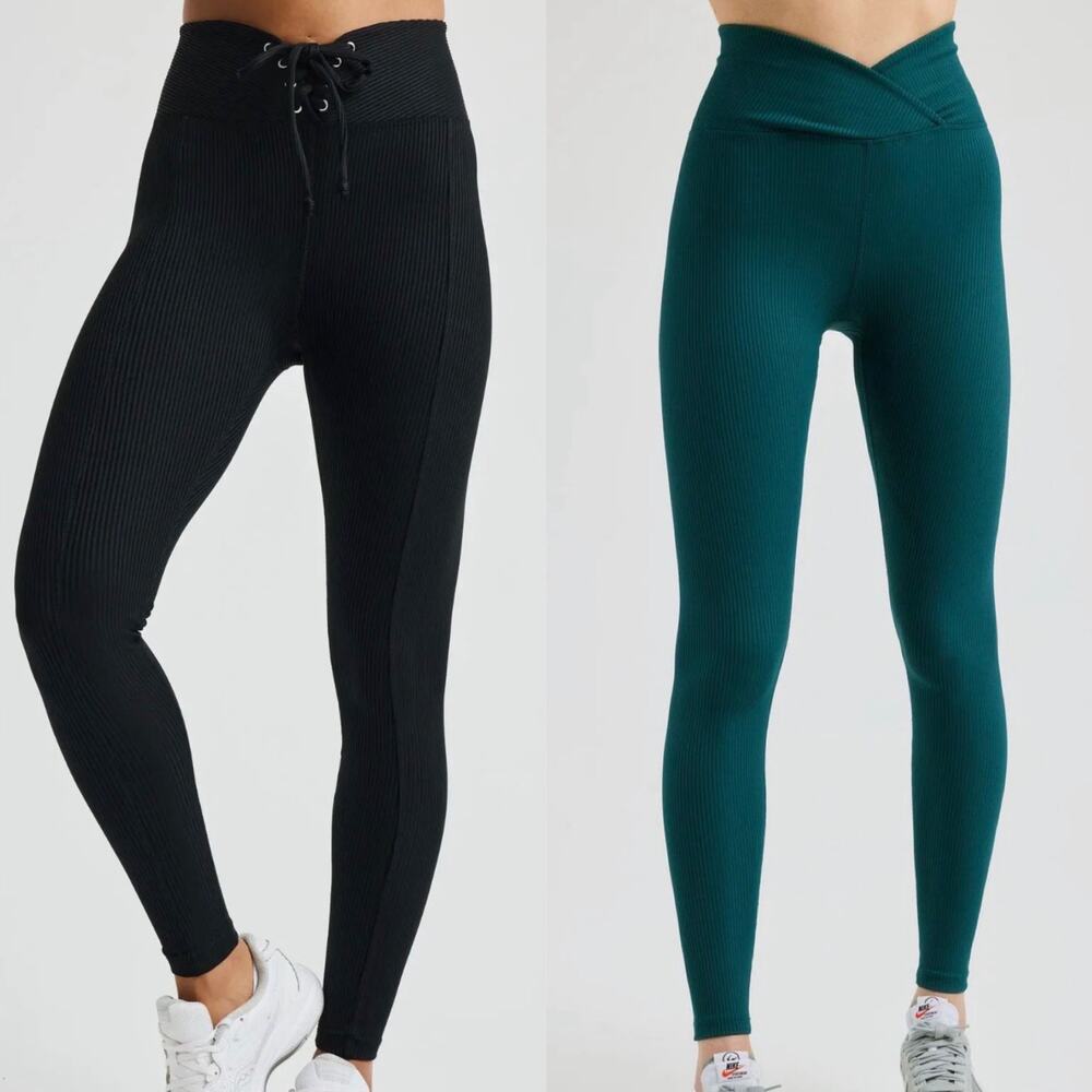 Lot 2 Year Of Ours Ribbed Leggings XS Black Football Green Veronica Full Length